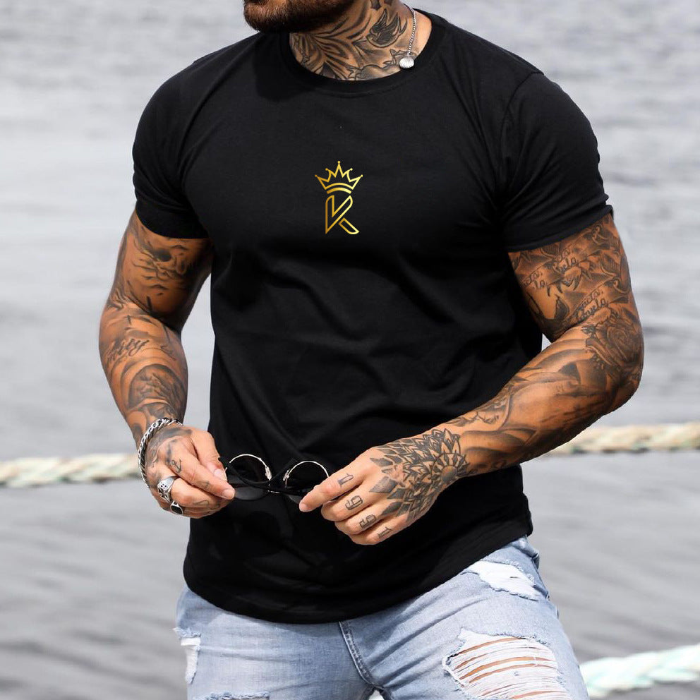 Wholesale Men Fashion Casual Crown Print Short Sleeve Round Neck T-Shirt