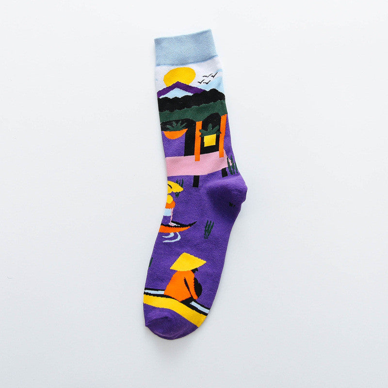 Wholesale Women Unique Cartoon Abstract Pattern Cotton Socks