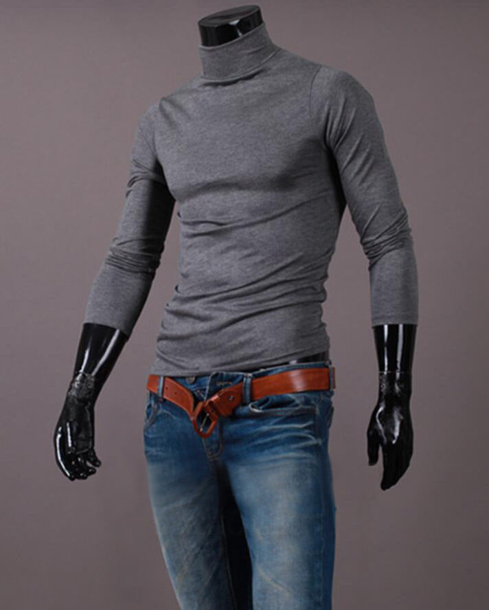 Wholesale Men Casual Slim Solid Color High Neck Long Sleeve Tight T-Shirt