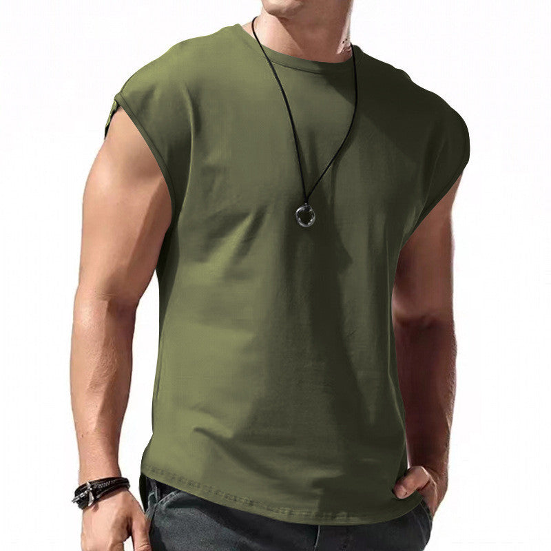 Wholesale Men Fashion Casual Sports Basic All-Match Solid Color Plus Size Sleeveless Round Neck T-Shirt