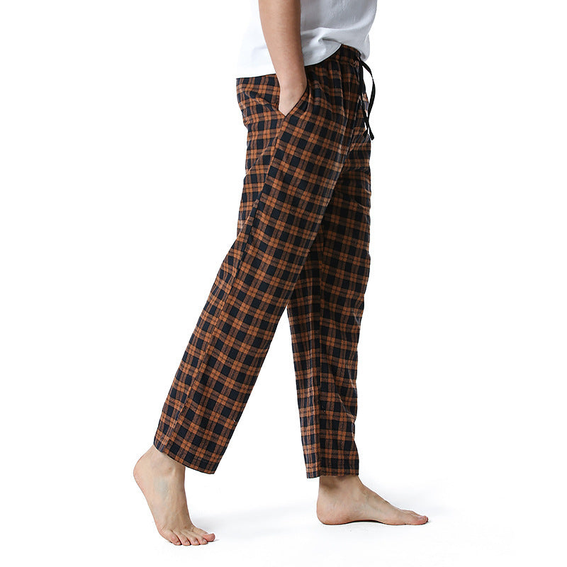 Wholesale Men Basic Plaid Straight Mid Waist Home Casual Pants