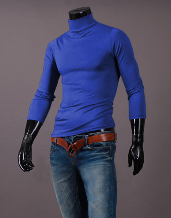 Wholesale Men Casual Slim Solid Color High Neck Long Sleeve Tight T-Shirt