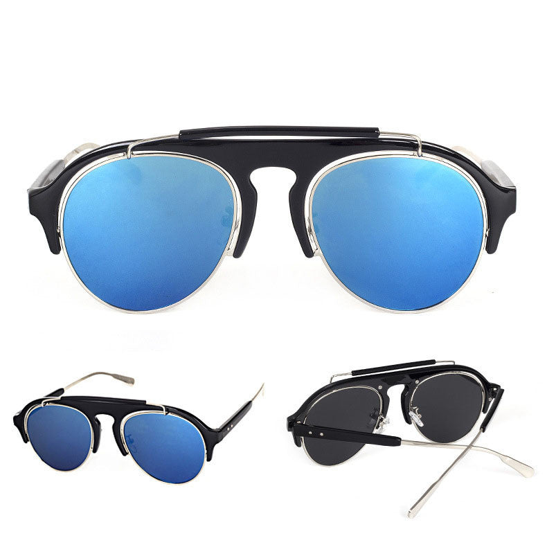 Wholesale Men'S Casual Fashion Punk Oval Frame Full Frame Metal Sunglasses