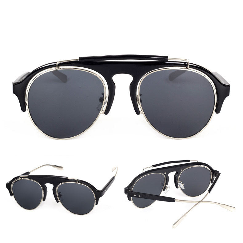 Wholesale Men'S Casual Fashion Punk Oval Frame Full Frame Metal Sunglasses