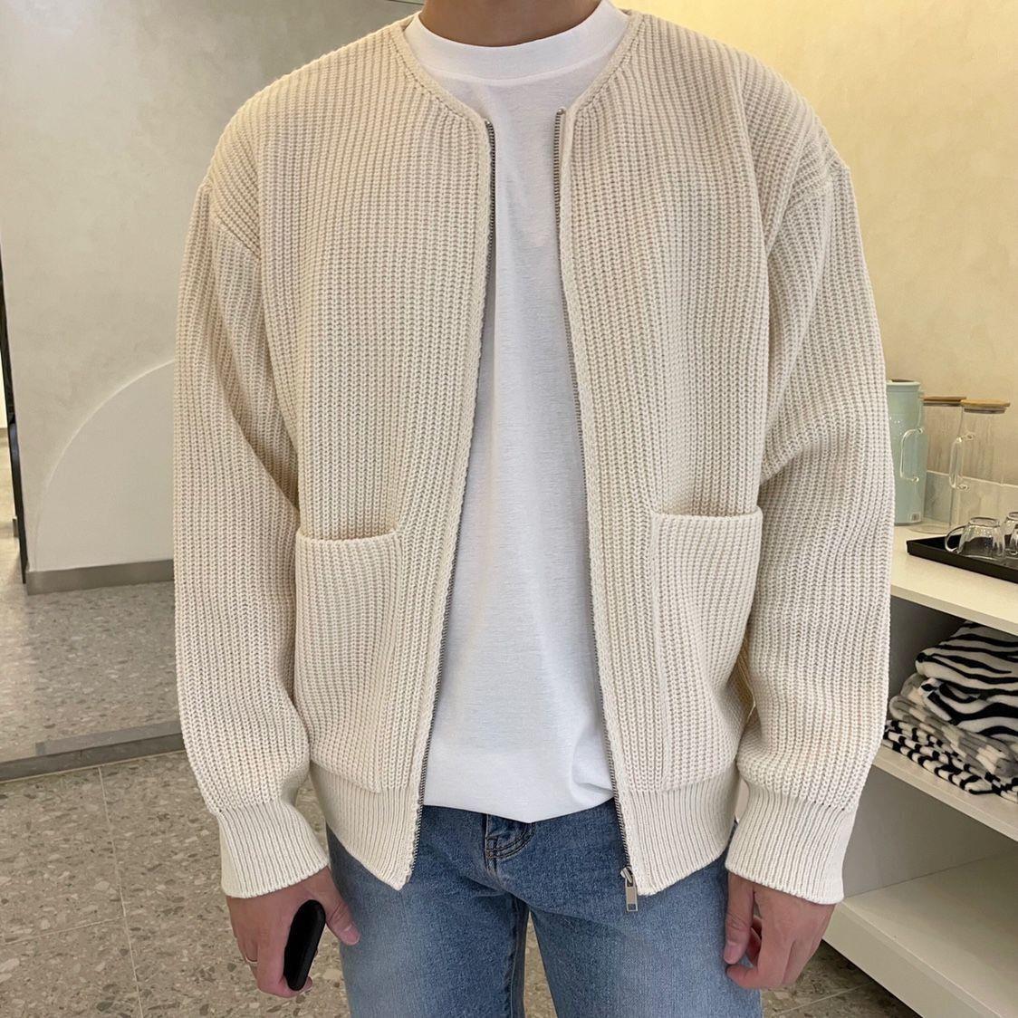 Wholesale Men Fashion Casual Autumn Winter Solid Color Plus Size Long Sleeve Cardigan Knitted Coat