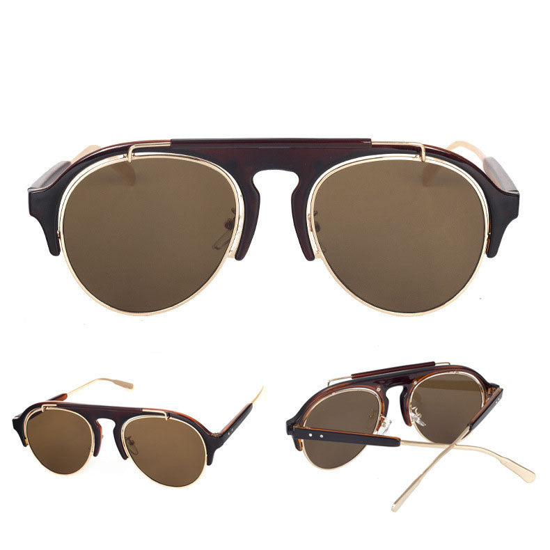 Wholesale Men'S Casual Fashion Punk Oval Frame Full Frame Metal Sunglasses