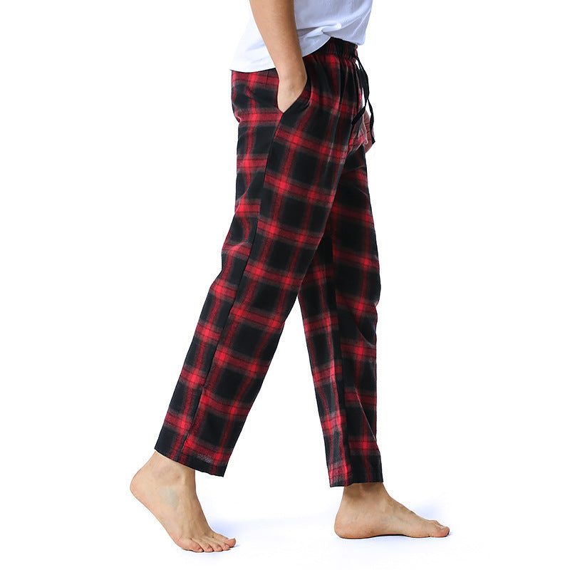 Wholesale Men Basic Plaid Straight Mid Waist Home Casual Pants