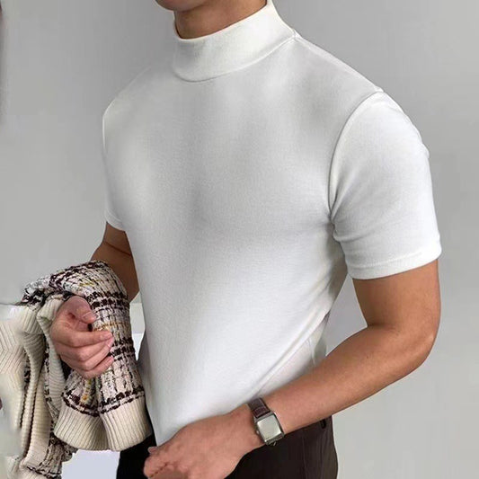 Wholesale Men Fashion Tight Turtleneck Short-Sleeved Solid Color T-Shirt