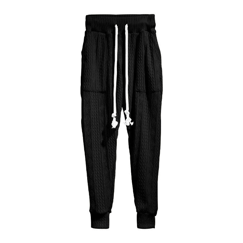 Wholesale Men Fashion Casual Basic Versatile Solid Color Rib-Knit Jogger Pants