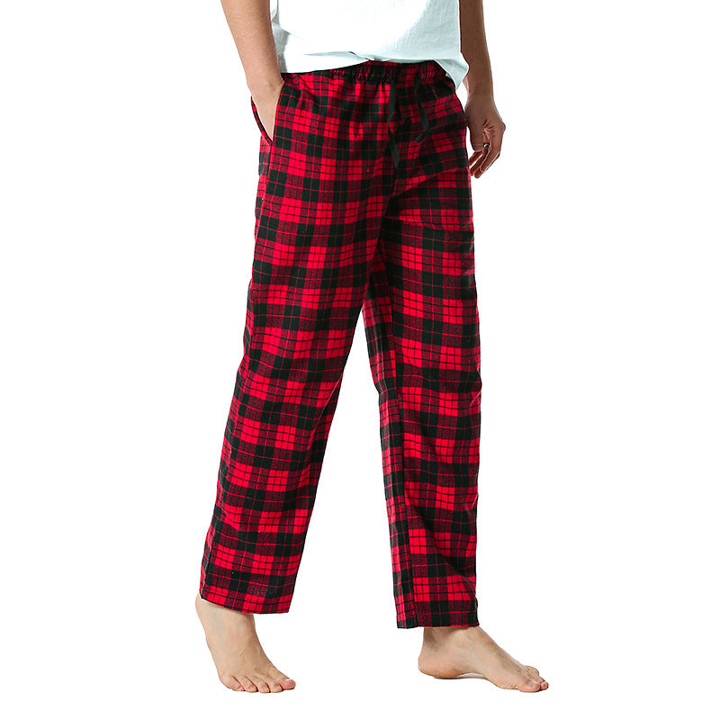 Wholesale Men Basic Plaid Straight Mid Waist Home Casual Pants