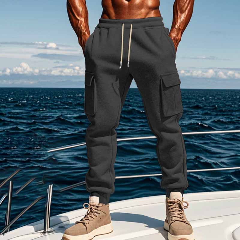 Wholesale Men Winter Fashion Casual Basic Solid Color Fleeces Drawstring Waist Cargo Pants