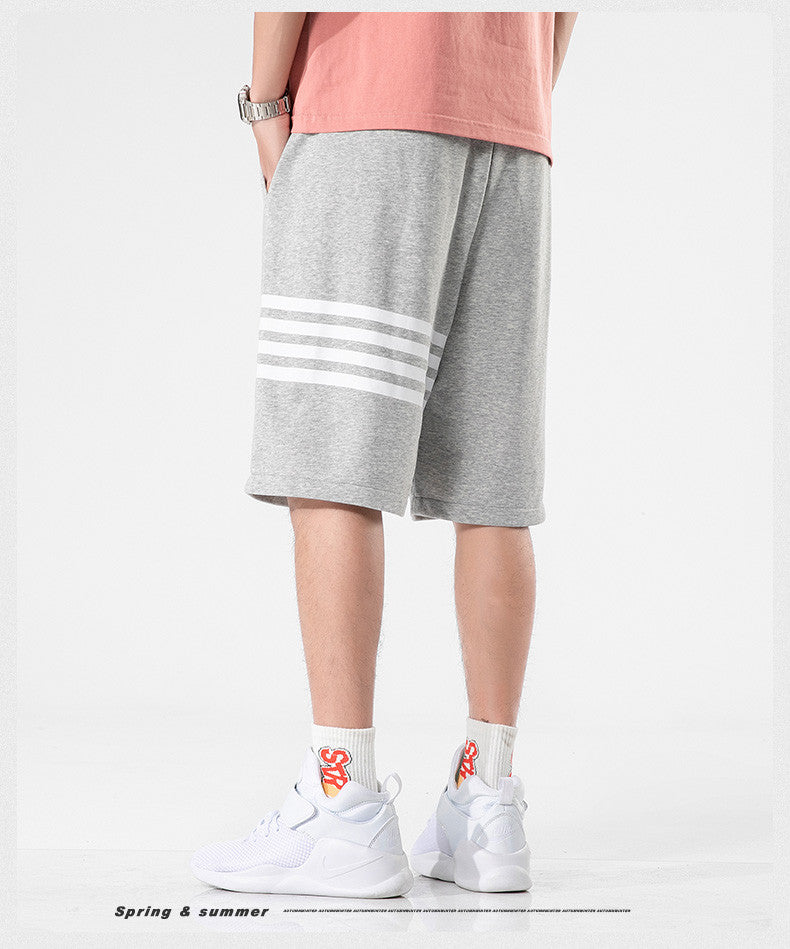 Wholesale Men Casual Striped Print Tethered Mid Waist Loose Shorts