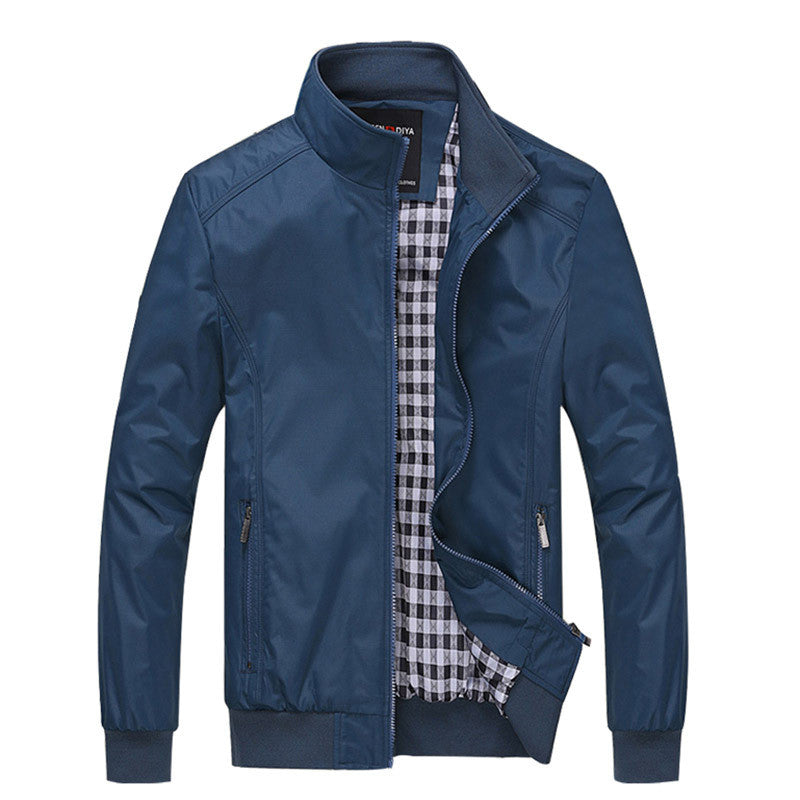 Wholesale Men Casual Solid Color Stand Collar Zip-Up Slim Fit Jacket