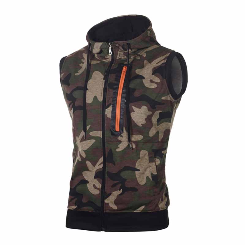 Wholesale Men Fashion Casual Sport Camouflage Print Sleeveless Hooded Vest