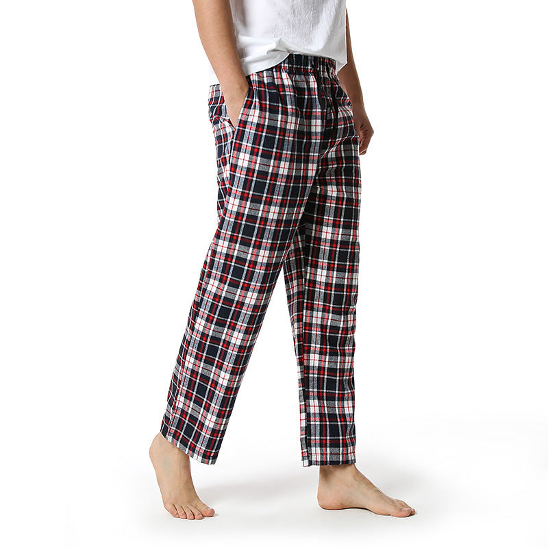 Wholesale Men Basic Plaid Straight Mid Waist Home Casual Pants