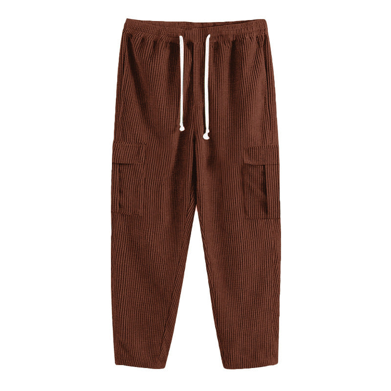 Wholesale Men Spring Autumn Fashion Leisure Solid Color Rib-Knit Corduroy Wide Cargo Pants