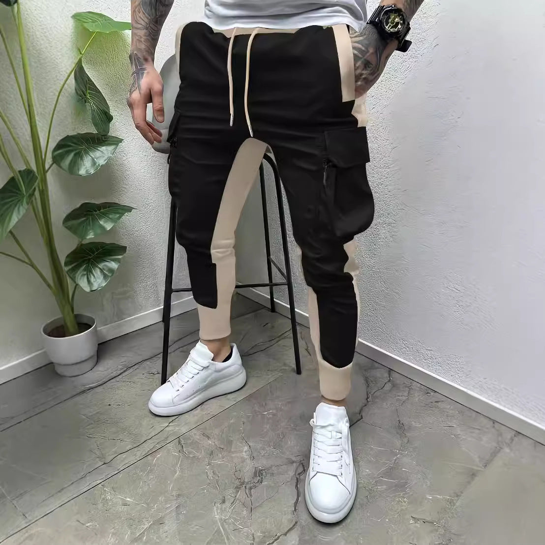 Wholesale Men Fashion Casual Color Matching Jogger Cargo Pants