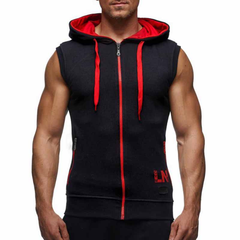 Wholesale Men Fashion Casual Sport Color Matching Alphabet Sleeveless Hooded Vest