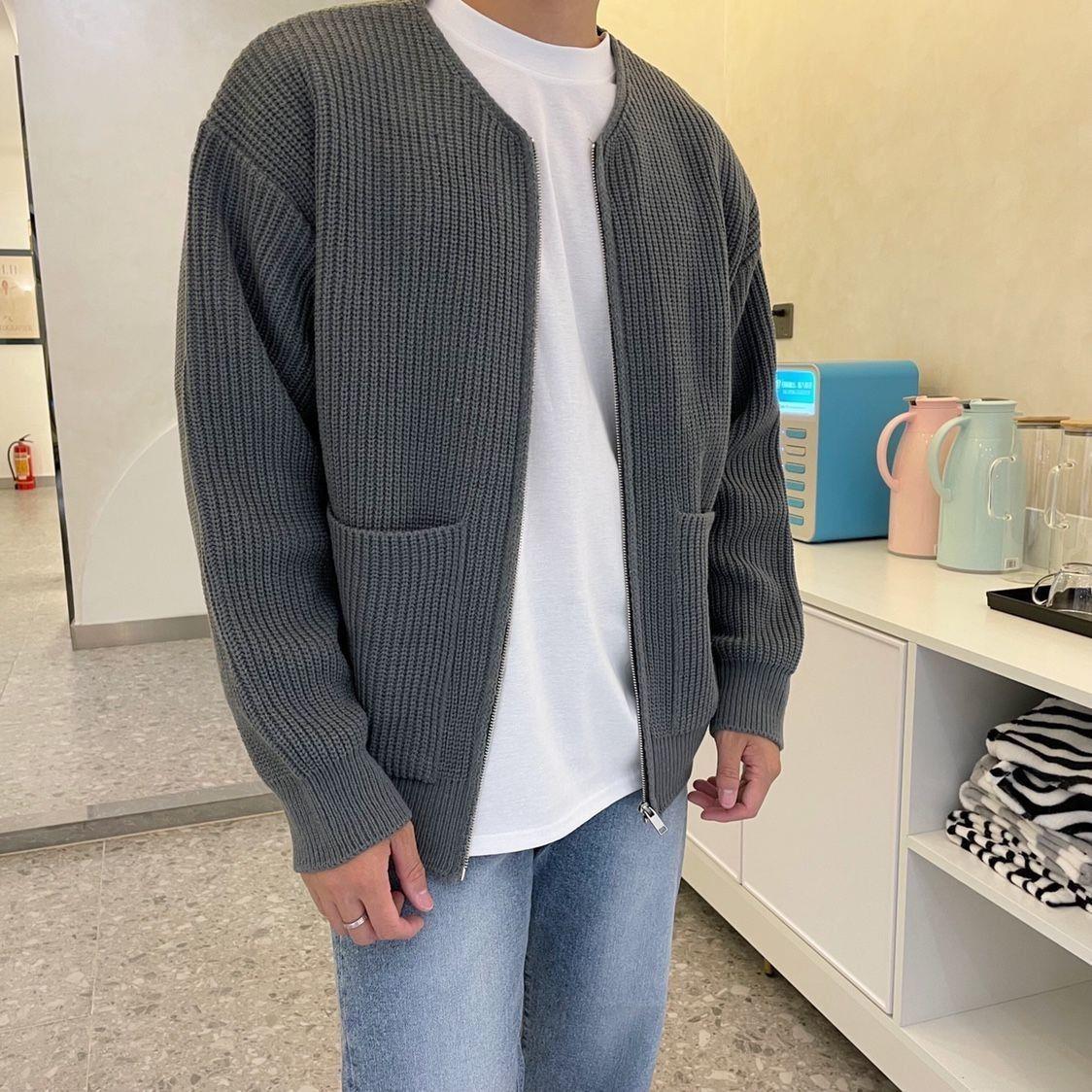 Wholesale Men Fashion Casual Autumn Winter Solid Color Plus Size Long Sleeve Cardigan Knitted Coat