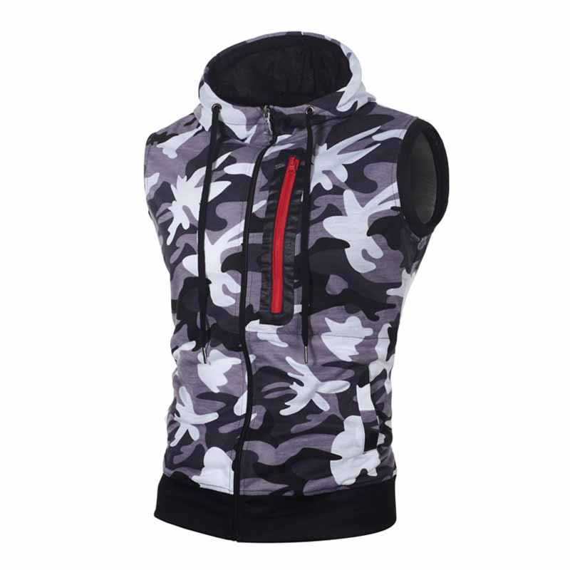 Wholesale Men Fashion Casual Sport Camouflage Print Sleeveless Hooded Vest