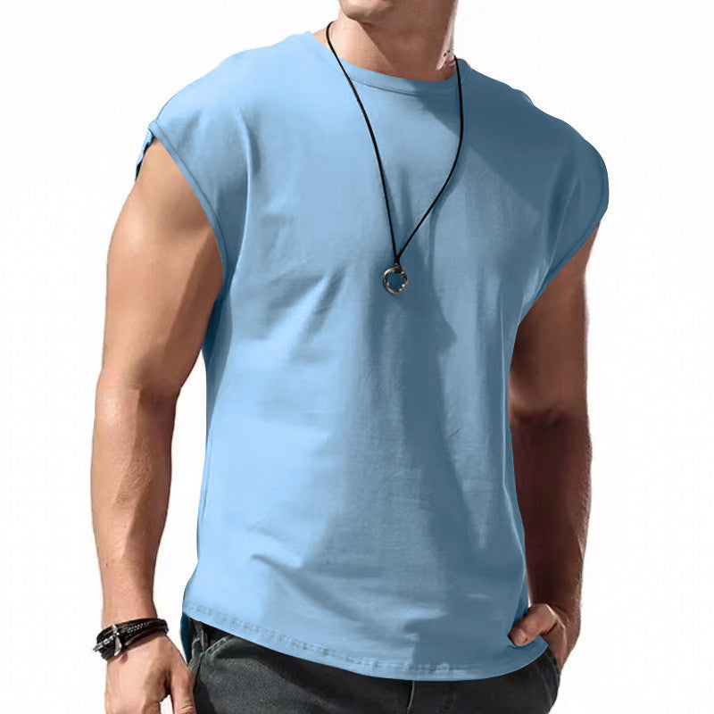 Wholesale Men Fashion Casual Sports Basic All-Match Solid Color Plus Size Sleeveless Round Neck T-Shirt