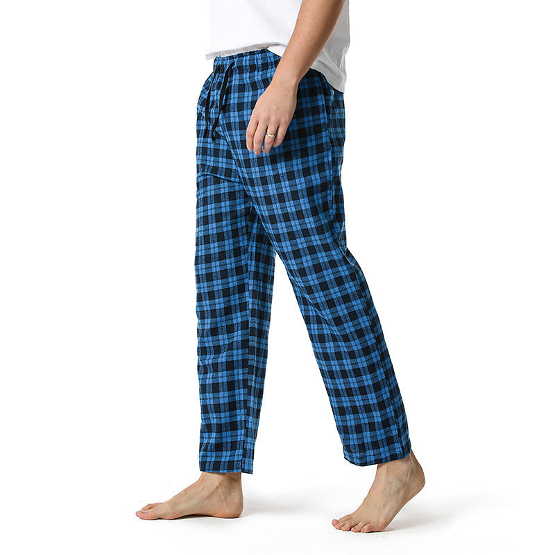 Wholesale Men Basic Plaid Straight Mid Waist Home Casual Pants