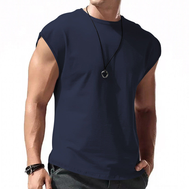 Wholesale Men Fashion Casual Sports Basic All-Match Solid Color Plus Size Sleeveless Round Neck T-Shirt