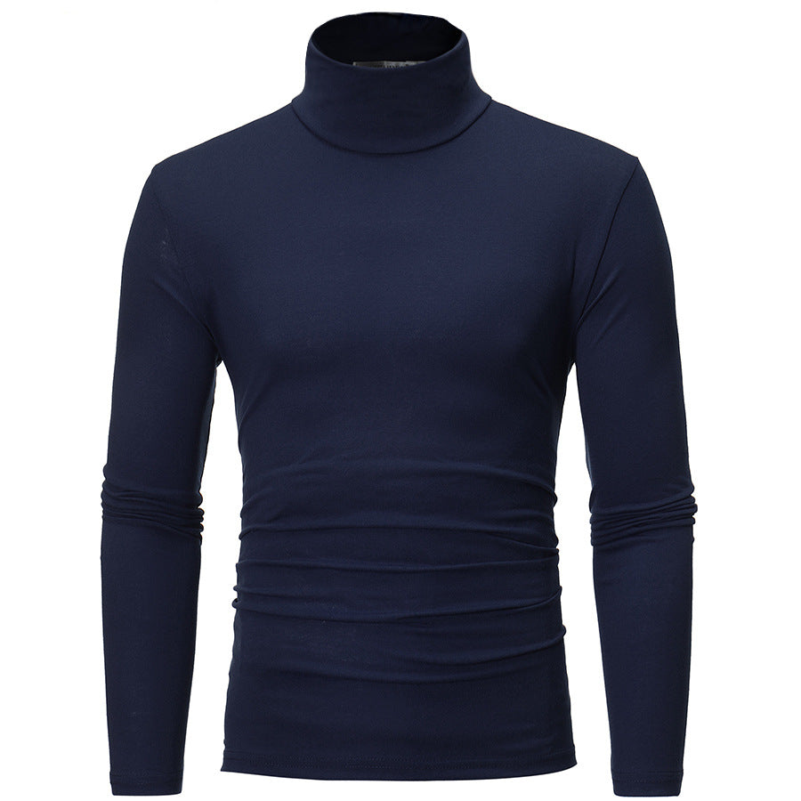 Wholesale Men Casual Slim Solid Color High Neck Long Sleeve Tight T-Shirt