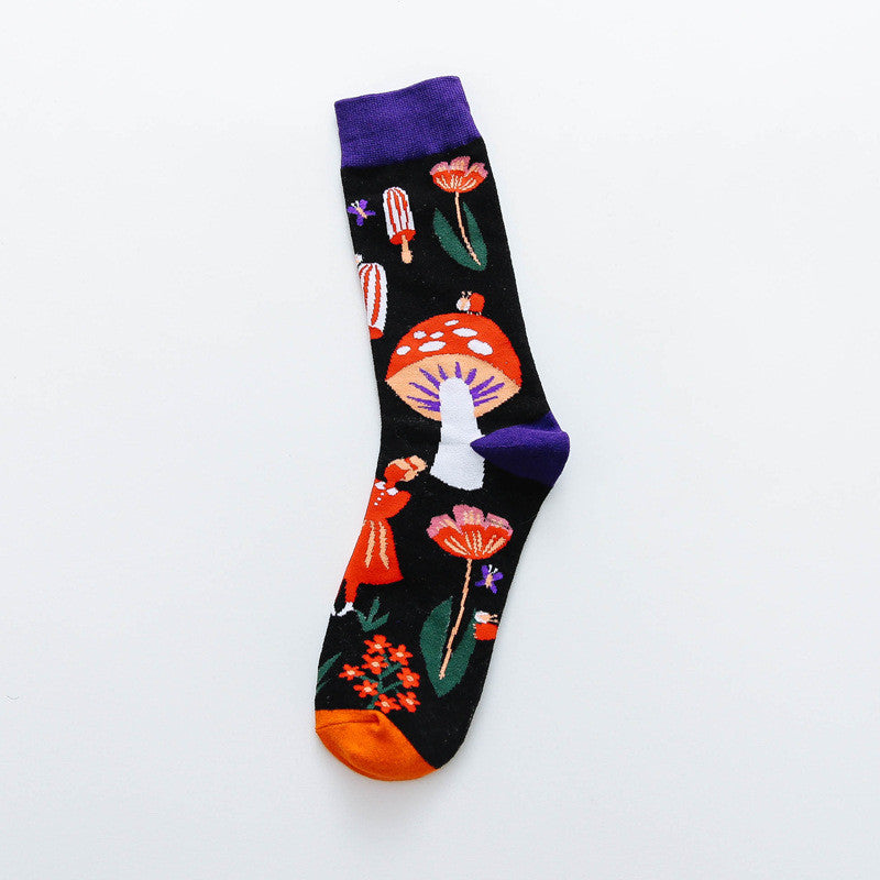 Wholesale Women Unique Cartoon Abstract Pattern Cotton Socks