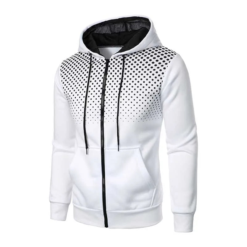 Men Spring Autumn Casual Sports Polka Dot Long Sleeve Cardigan Hoodies