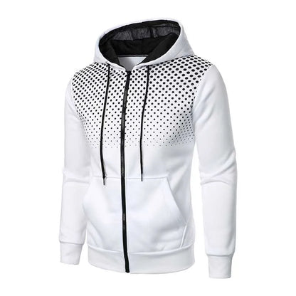 Men Spring Autumn Casual Sports Polka Dot Long Sleeve Cardigan Hoodies