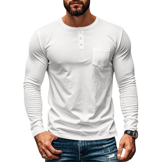 Wholesale Men Casual Sport Basic Solid Color Long Sleeve Round Neck T-Shirt