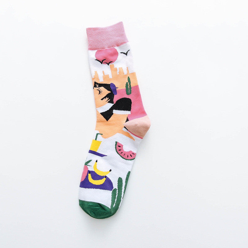 Wholesale Women Unique Cartoon Abstract Pattern Cotton Socks