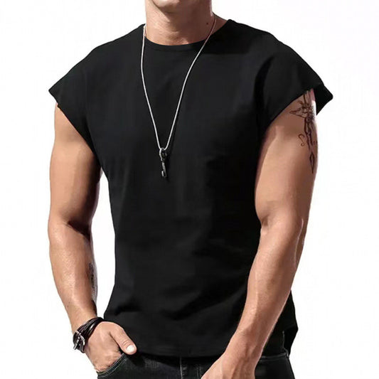 Wholesale Men Fashion Casual Sports Basic All-Match Solid Color Plus Size Sleeveless Round Neck T-Shirt